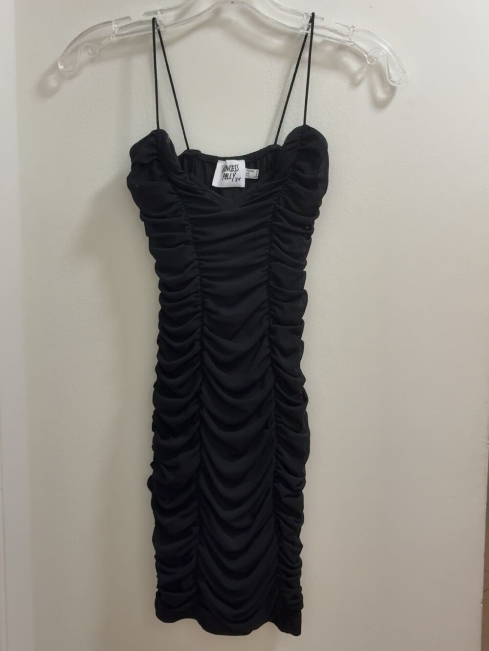 Princess Polly Black Ruched Mini Dress, Wire V-Cut, Size 0